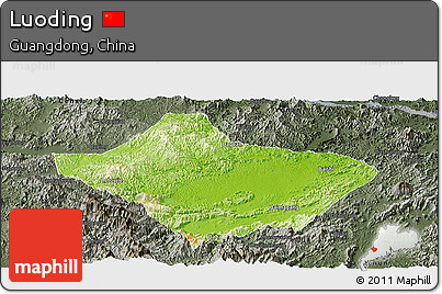 Physical Panoramic Map of Luoding, darken, semi-desaturated