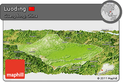 Physical Panoramic Map of Luoding, satellite outside