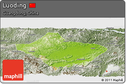Physical Panoramic Map of Luoding, semi-desaturated
