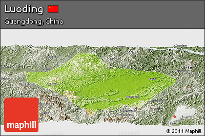 Physical Panoramic Map of Luoding, semi-desaturated