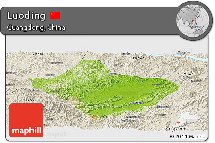 Physical Panoramic Map of Luoding, shaded relief outside