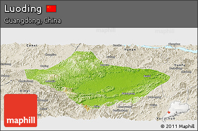 Physical Panoramic Map of Luoding, shaded relief outside