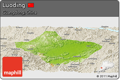 Physical Panoramic Map of Luoding, shaded relief outside