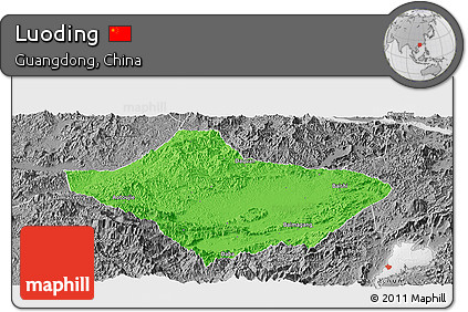 Political Panoramic Map of Luoding, desaturated