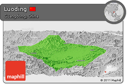 Political Panoramic Map of Luoding, lighten, desaturated