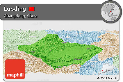 Political Panoramic Map of Luoding, lighten