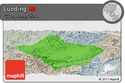 Political Panoramic Map of Luoding, lighten, semi-desaturated