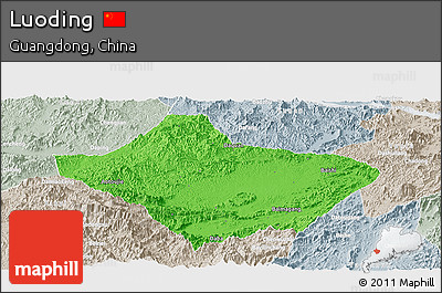 Political Panoramic Map of Luoding, lighten, semi-desaturated