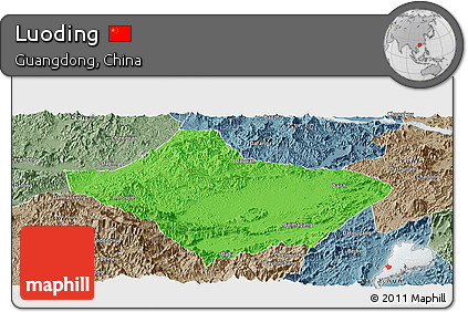 Political Panoramic Map of Luoding, semi-desaturated