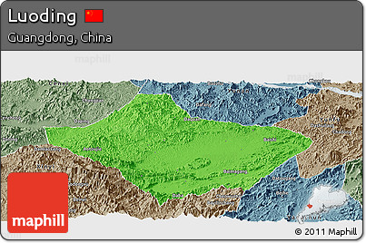 Political Panoramic Map of Luoding, semi-desaturated