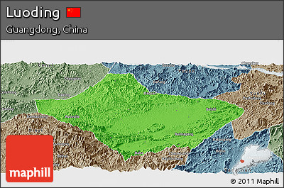 Political Panoramic Map of Luoding, semi-desaturated