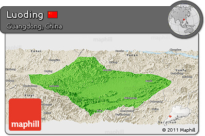 Political Panoramic Map of Luoding, shaded relief outside