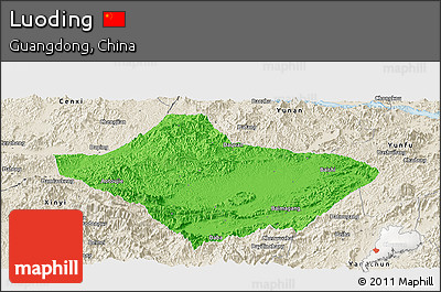 Political Panoramic Map of Luoding, shaded relief outside