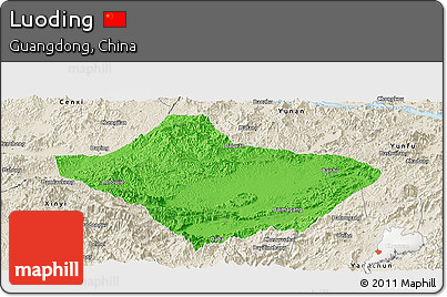 Political Panoramic Map of Luoding, shaded relief outside