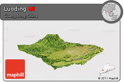 Satellite Panoramic Map of Luoding, cropped outside