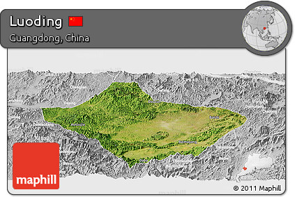 Satellite Panoramic Map of Luoding, lighten, desaturated