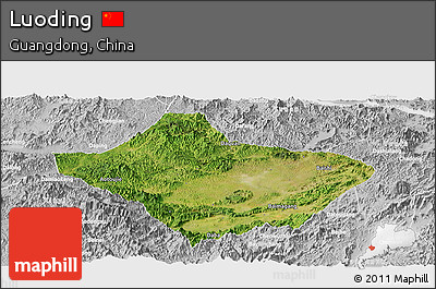 Satellite Panoramic Map of Luoding, lighten, desaturated