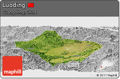 Satellite Panoramic Map of Luoding, lighten, desaturated
