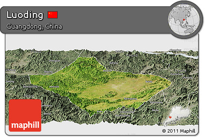 Satellite Panoramic Map of Luoding, semi-desaturated