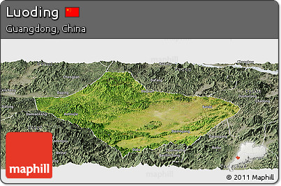 Satellite Panoramic Map of Luoding, semi-desaturated