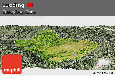 Satellite Panoramic Map of Luoding, semi-desaturated