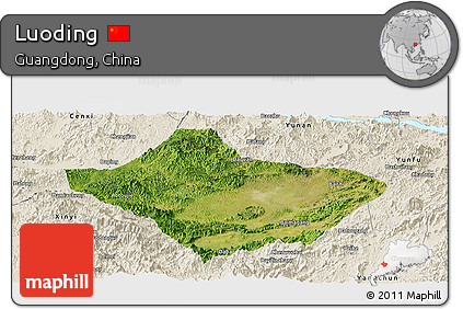 Satellite Panoramic Map of Luoding, shaded relief outside