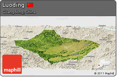 Satellite Panoramic Map of Luoding, shaded relief outside