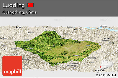 Satellite Panoramic Map of Luoding, shaded relief outside