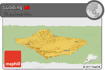 Savanna Style Panoramic Map of Luoding, single color outside