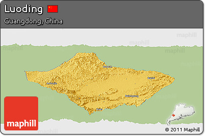 Savanna Style Panoramic Map of Luoding, single color outside