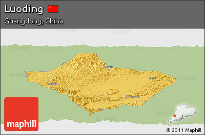 Savanna Style Panoramic Map of Luoding, single color outside