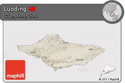 Shaded Relief Panoramic Map of Luoding, cropped outside