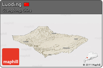 Shaded Relief Panoramic Map of Luoding, cropped outside