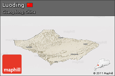 Shaded Relief Panoramic Map of Luoding, cropped outside