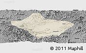 Shaded Relief Panoramic Map of Luoding, darken, desaturated