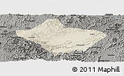 Shaded Relief Panoramic Map of Luoding, darken, semi-desaturated