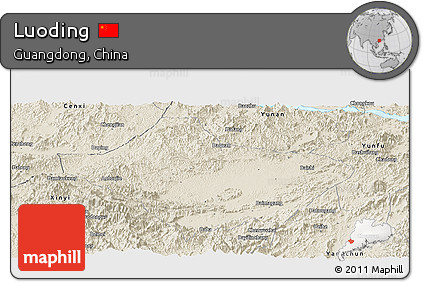 Shaded Relief Panoramic Map of Luoding
