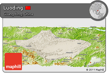 Shaded Relief Panoramic Map of Luoding, physical outside