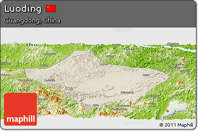 Shaded Relief Panoramic Map of Luoding, physical outside