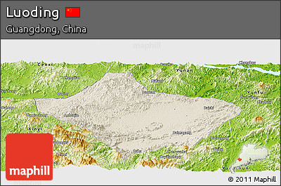 Shaded Relief Panoramic Map of Luoding, physical outside