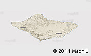 Shaded Relief Panoramic Map of Luoding, single color outside