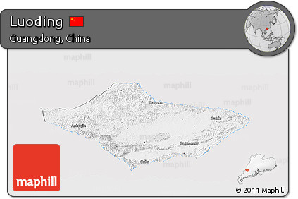 Silver Style Panoramic Map of Luoding, single color outside