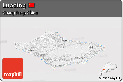 Silver Style Panoramic Map of Luoding, single color outside