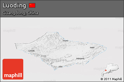Silver Style Panoramic Map of Luoding, single color outside