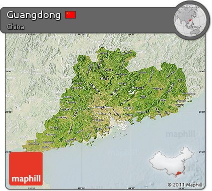 Satellite Map of Guangdong, lighten