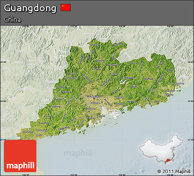 Satellite Map of Guangdong, lighten