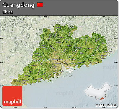 Satellite Map of Guangdong, lighten