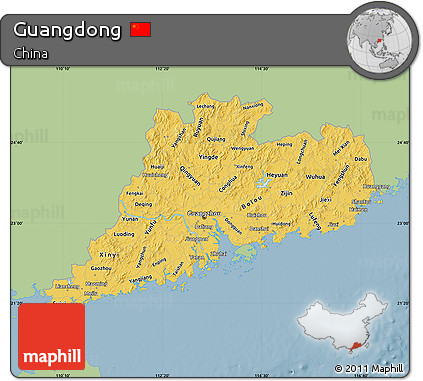 Savanna Style Map of Guangdong, single color outside