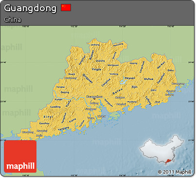 Savanna Style Map of Guangdong, single color outside