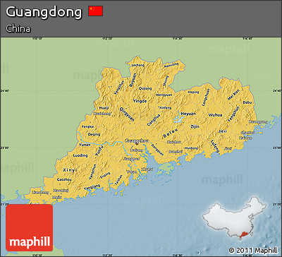 Savanna Style Map of Guangdong, single color outside